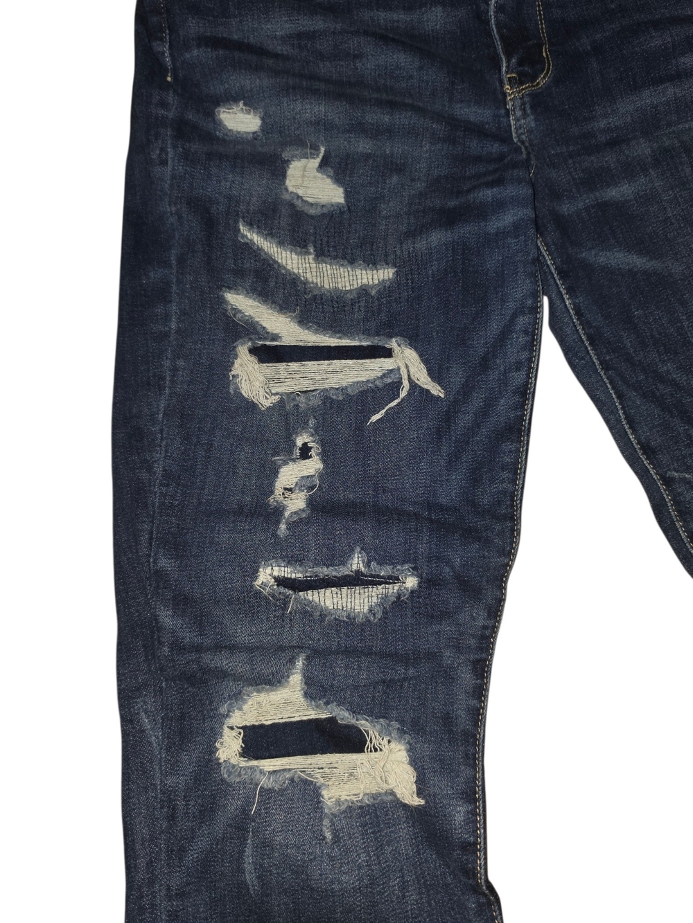 American Eagle Outfitters Distressed Dark Blue Skinny Jeans Size 12 - Picture 3 of 11